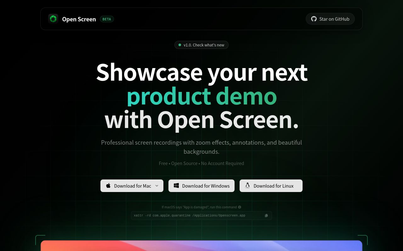 OpenScreen 官网截图