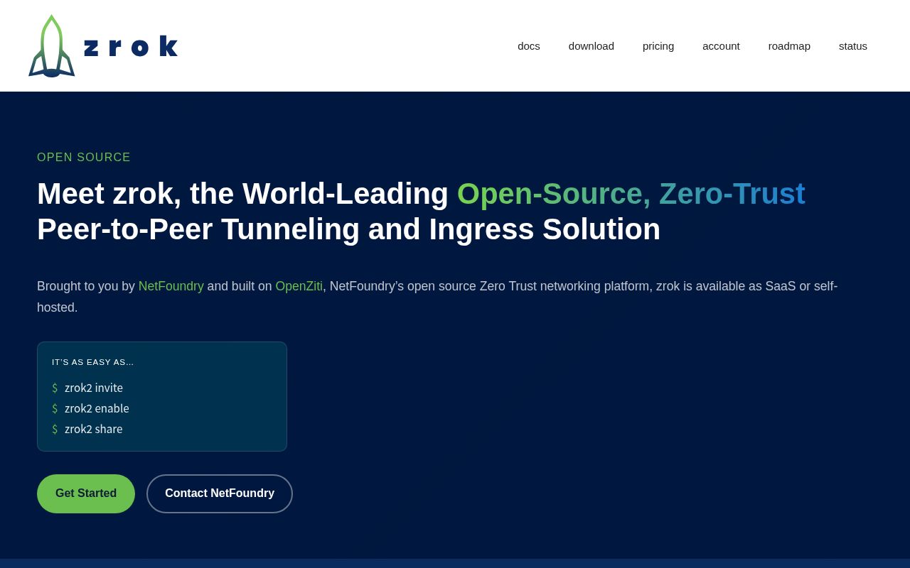Zrok の公式サイトのスクリーンショット