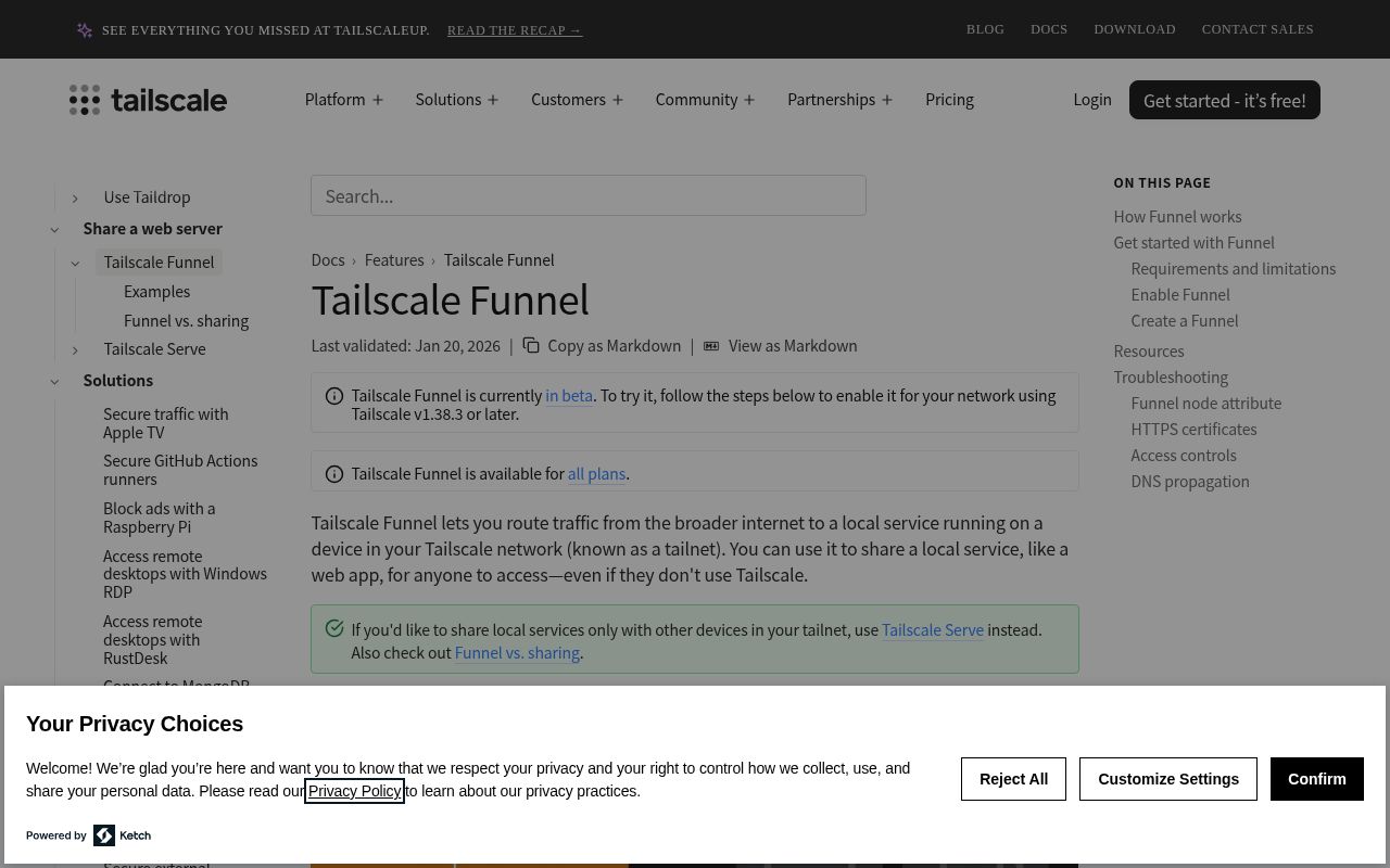 Tailscale Funnel 웹사이트 스크린샷